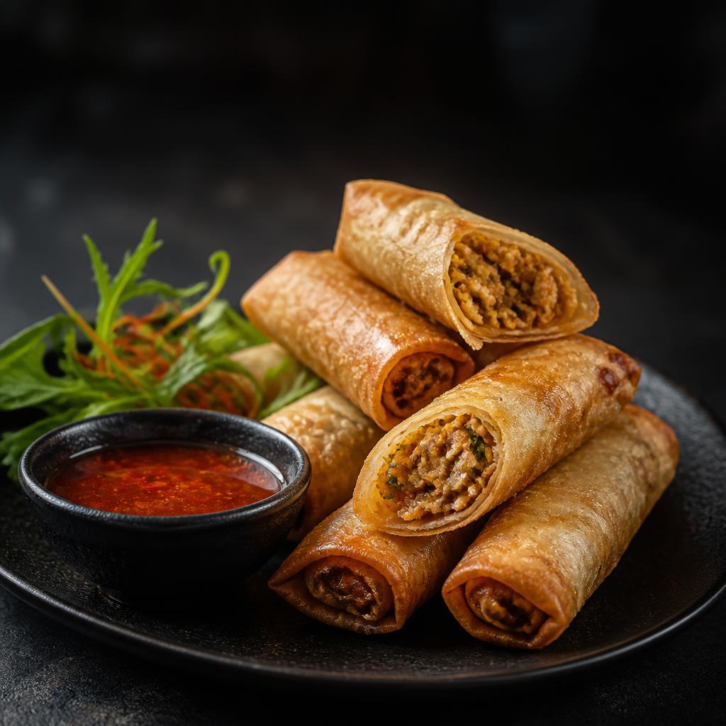 Knusprige Spring Rollen mit Chilisauce